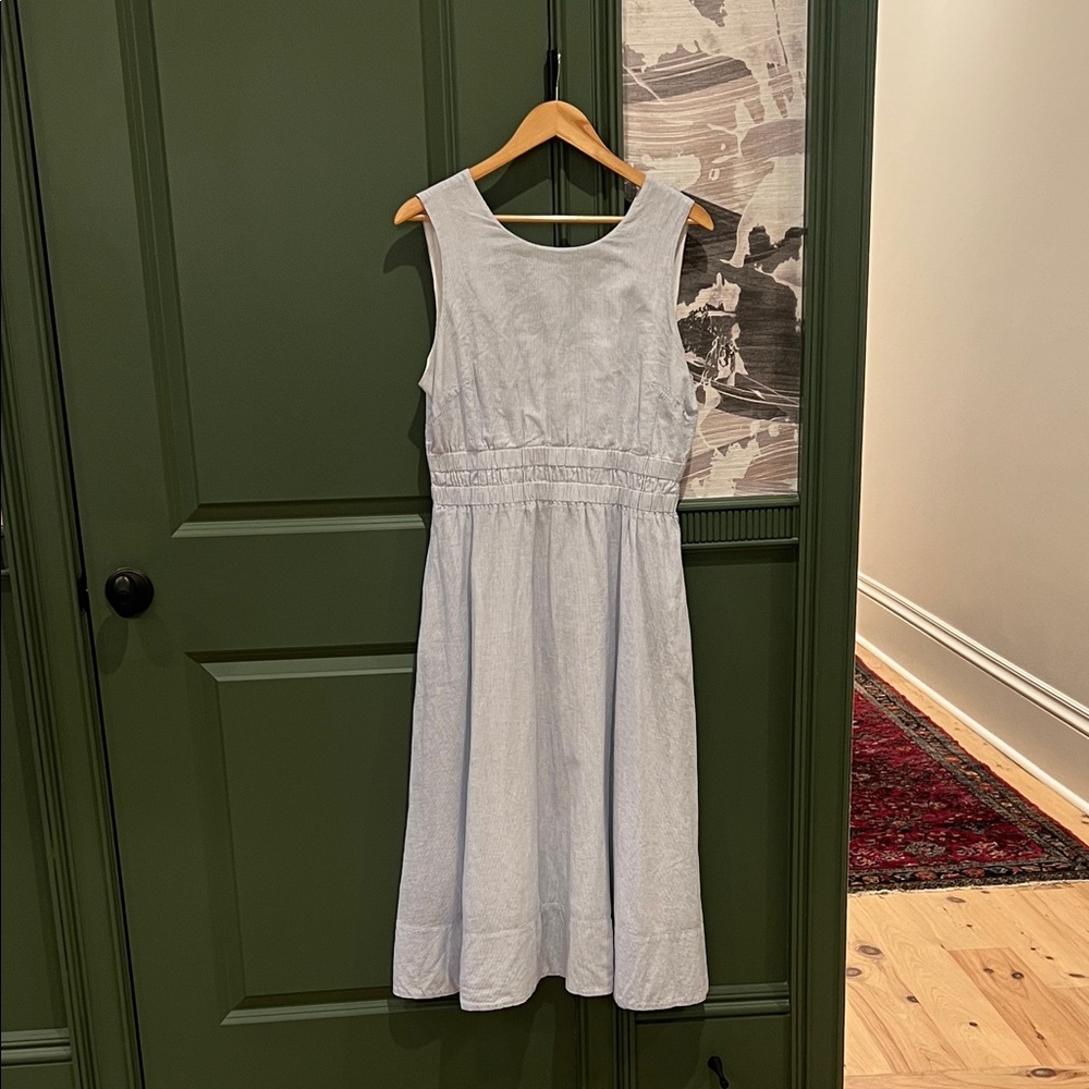 1901 Empire Waist Blue/White Cotton Gauze Midi Dress